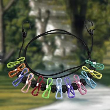 Imagem de Varal elástico arco-íris com clipes – Corda colorida ajustável de secagem de viagem para acampamento e trailer (1,8 a 4 m)