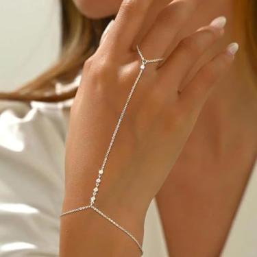 Imagem de Pulseira de corrente de mão de ouro para mulheres anel de dedo de zircão joia elegante presente moderno 2025