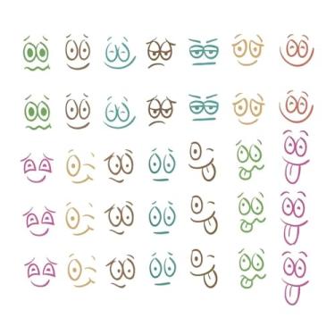 Imagem de 48 peças de desenho animado expressões faciais decalque emoções faciais adesivo de parede DIY para copos garrafas de água vidro sala de jogos berçário decoração de casa