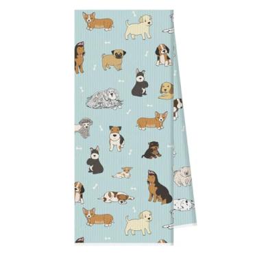 Imagem de Toalha de padrão de cachorro, decoração de banheiro ou cozinha, panos de prato reutilizáveis toalhas de mão para cozinhar, presente de inauguração de casa, 35 x 66 cm