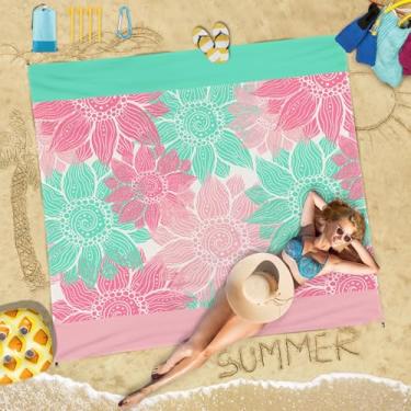 Imagem de Cobertor de praia 198 x 203 cm, adequado para 1 a 5 adultos, impermeável, à prova de areia, cobertor leve, grande, tapete de piquenique para necessidades de praia, acessórios de viagem, acampamento