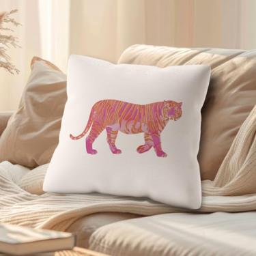 Imagem de Capas de almofada de tigre rosa e laranja descoladas 45,7 x 45,7 cm, decoração de quarto rosa e laranja, presentes de tigre para mulheres, capas de travesseiro de vida selvagem para casa, quarto, sala
