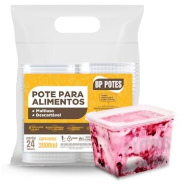 Imagem de Pote Descartável 2000ml Retangular Com Tampa Freezer Microondas Sorvete Açai Bolo Marmita (Transparente, 24 Unidades)