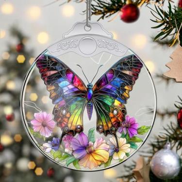 Imagem de Enfeites de Natal para pendurar em cristal de borboleta, enfeites de árvore de Natal feitos à mão, decoração de carro e casa - presentes de Natal, decoração de artesanato em acrílico, ideias de troca