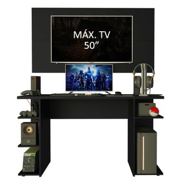 Imagem de Mesa Para Computador Gamer e Painel Para Tv Até 50 Preto