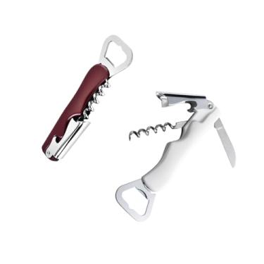 Imagem de PLAYTHROUGH Abridor de vinho compacto, pacote com 2, abridor de garrafa de cerveja para restaurante de cozinha e bar, design dobrável (bordô, off-white)