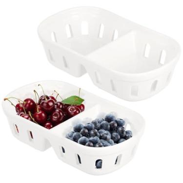 Imagem de Cesta de frutas vermelhas de cerâmica, 22,6 x 12,8 x 6 cm, tigela de frutas quadrada com orifício de drenagem para lavagem de frutas de cozinha e armazenamento decorativo, cesta multifuncional de