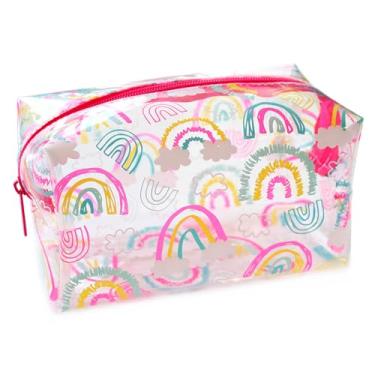 Imagem de Estojo de lápis de papelaria da moda, meninas, crianças, estojo de lápis rosa claro arco-íris corações leopardo bolsa de maquiagem bolsa de viagem, Transparente., Large, Arco-íris