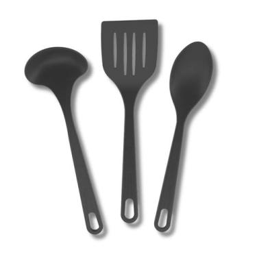 Imagem de Conjunto Preto Colher Concha Espátula De Cozinha Nylon - Moara