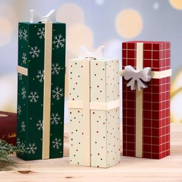 Imagem de Thyle 3 peças de centro de mesa de Natal 19 cm, 16 cm, 15 cm de altura, madeira rústica, apresenta, blocos falsos, decoração de mesa, bandeja em camadas, decoração para Natal, casa, fazenda, interior