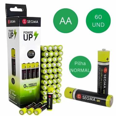 Imagem de 60 Pilhas Normal Comum Bateria AA 1,5v Zinco Cartela Segma - SIGMA