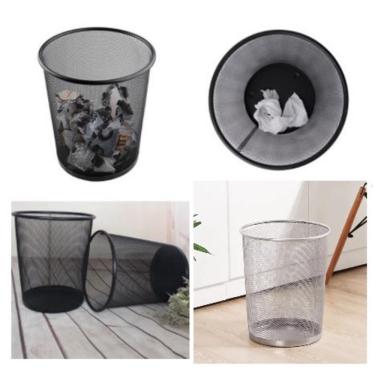 Imagem de Cesto De Lixo Aramado Metal Lixeira Para Escritorio Sala Consultorio Telado Vazado 10 Litros Cor:preto;tamanho:u
