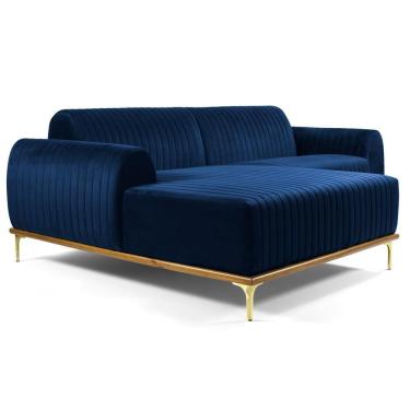 Imagem de Sofá 265cm 4 Lugares Com Chaise Esquerdo Pés Gold Molino C-304 Veludo Azul Marinho - Domi