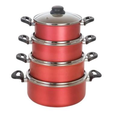 Imagem de Jogo de Panelas Caçarolas Antiaderentes Cereja e Creme 4 Peças - Alumí