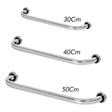 Imagem de Kit 3 Barras De Apoio Para Banheiro 30cm - 40cm - 50cm - MetalCromo