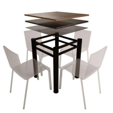 Imagem de Base Para Mesa De Vidro Jantar 4 Lugares Preta Quadrada - MetalCromo
