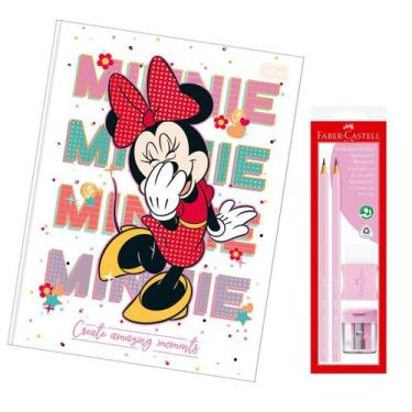 Imagem de Caderno Brochura Minnie Capa Dura Grande Tilibra 80 fls + Kit Escolar 
