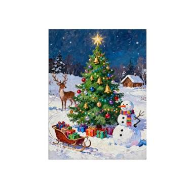 Imagem de Natal Pintura arte parede em tela-Árvore Boneco Neve Inverno-Imagem decoração moderna-Impressões Sala de Estar 60x80cm Sem Moldura