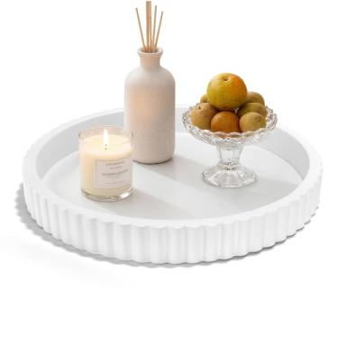Imagem de Bandeja decorativa para mesa de café, bandeja decorativa moderna de resina para decoração de casa, centro de mesa, bandeja redonda branca para sala de estar, sala de jantar, cozinha, mesa