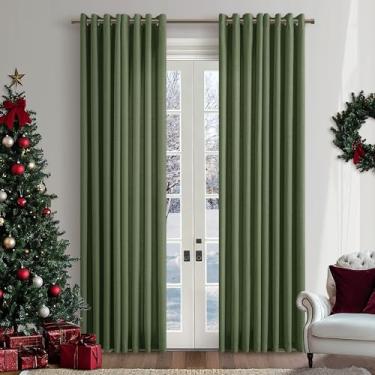 Imagem de Cortinas de Natal verde-oliva escura para sala de estar, conjunto de 2 painéis de 2 painéis semitransparentes, filtragem de luz, ilhós de bronze, elegante, boho, cortinas de casa de fazenda, cortinas