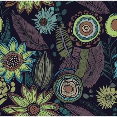 Imagem de Papel de parede vintage Boho Peel and Stick, papel de contato floral gótico roxo escuro/verde 44,5 cm x 1,015 cm, flor retrô boêmia, papel de parede autoadesivo removível à prova d'água para