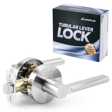 Imagem de ANNFUZ Botão de passagem, trava sem mão/abertura com um toque, maçaneta interna estendida redonda sem chave, reversível esquerda direita, compatível com ADA, fechadura de porta sem chave para banheiro