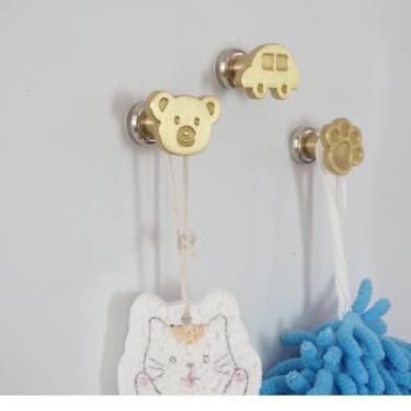 Imagem de 3 ganchos de sucção magnética, multiuso, forte capacidade de carga, ganchos de latão natural para casacos, toalha, chapéu, chaves, bolsa (ouro)