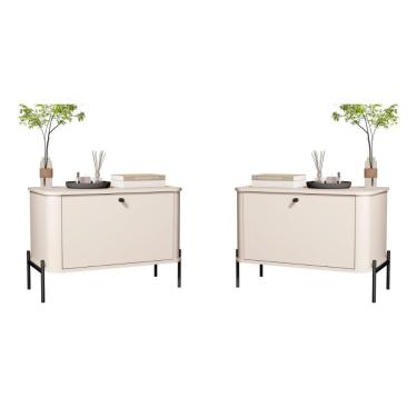 Imagem de Conjunto Mesa De Cabeceira Albania Off White Preto