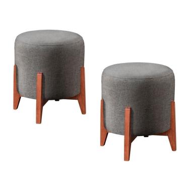 Imagem de Conjunto - 2 Puffs Banqueta Thor Luxo Castellar Móbile Linho Cinza