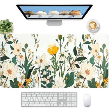 Imagem de FreeNook Tapete de mesa floral, tapete de mesa para mesa, mouse pad de couro, teclado grande à prova d'água, tapete de computador antiderrapante, teclado e mousepad para decoração de escritório