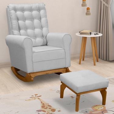 Imagem de Poltrona De Amamentação Paris Com Balanço Pés Canoa E Puff Linho Cinza - Fratello