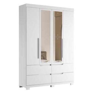 Imagem de Guarda Roupa Solteiro Doble 4 Portas Branco Fosco Com Espelho - Móveis Albatroz Branco Fosco