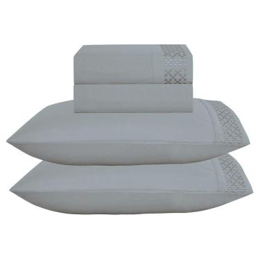 Imagem de Jogo De Lençol Quadri Queen 4 Peças Micropercal 300 Fios Bordado - Cinza - 100% Poliéster
