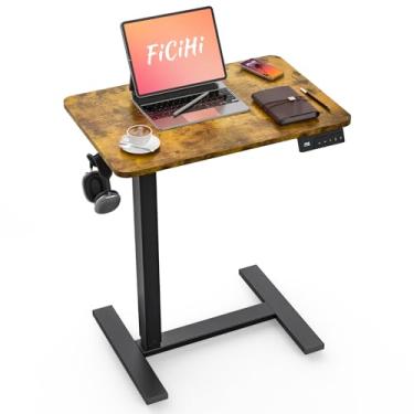 Imagem de FiCiHi Mesa de cabeceira móvel com rodas, mesa de cabeceira elétrica sobreposta, portátil, pequena, portátil, com suporte para computador, mesa de sofá, mesa de hospital (70 cm, marrom rústico)