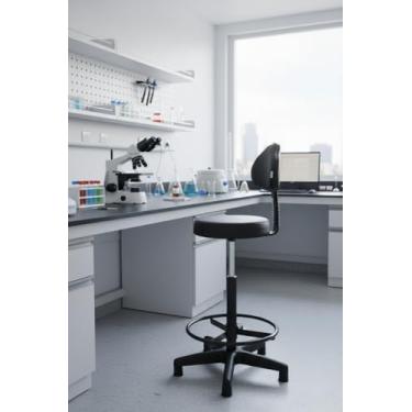 Imagem de Cadeira Mocho Alto Com Aro Para Estética Dentista Tatuagem Couro Preto