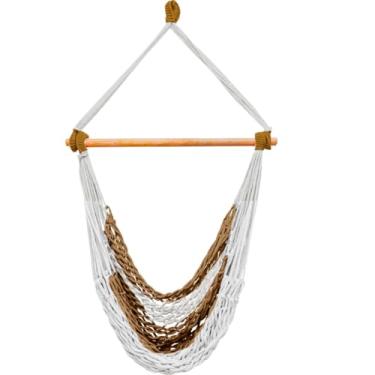 Imagem de Rede Cadeira Balanço Descanso Teto Suspensa Trançada Reforçada(Crua com Detalhe Caramelo)