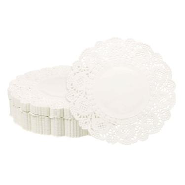 Imagem de HARFINGTON 300 peças de guardanapos de papel redondos de 12 cm de renda para bolos sobremesa artesanato festa casamento aniversário decoração de mesa, branco