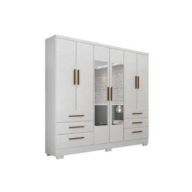 Imagem de Guarda Roupa Solteiro 6 Portas E 6 Gavetas C-espelho E Pés Encant Branco - Novo Horizonte