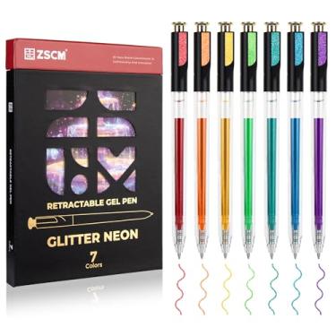 Imagem de Canetas neon retráteis com glitter, 7 cores de grande capacidade UV para colorir adultos, caneta colorida de escrita suave de ponta fina de 1,0 mm para anotações de arte UV e materiais de arte