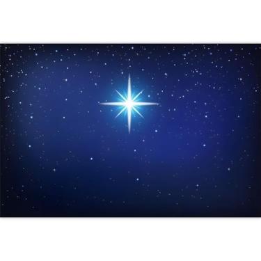 Imagem de TTQYFNM 3 x 2 metros, cenário de presépio estrelado, estrela de Belém, Jesus nascimento, céu estrelado azul, fundo fotográfico para Natal, igreja cristã, decoração de festa, adereços de cabine de