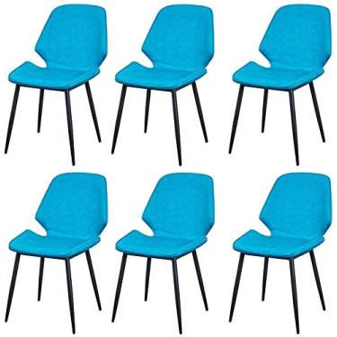 Imagem de Cadeiras modernas de sala de jantar de cozinha conjunto de 6 cadeiras de cozinha com pernas de metal resistentes cadeiras de sala de jantar para sala de estar (cor: azul)