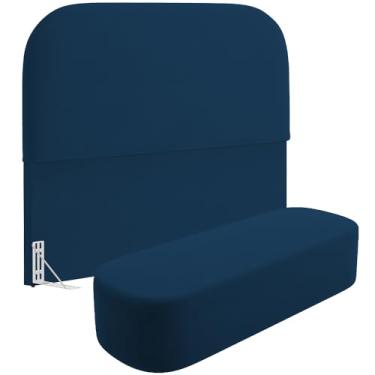 Imagem de Cabeceira Cama Box Casal 140cm Lanna com Puff Recamier Doha W01 Suede Azul Marinho - Lyam Decor
