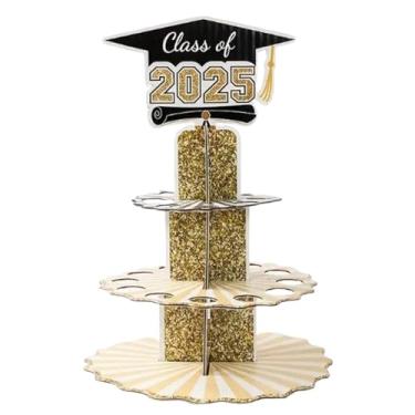Imagem de Porta-dinheiro de formatura, porta-dinheiro de formatura 2025, preto e dourado, 3 níveis de decoração de festa classe de 2025 centros de mesa para meninos, aniversário e graduação