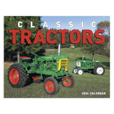 Imagem de Calendário de parede clássico vintage 2026 para pendurar - 48 x 28 cm (aberto) Agenda e organizador de compromissos mensais 2026. Veja esses tratores restaurados em belas imagens exatamente como