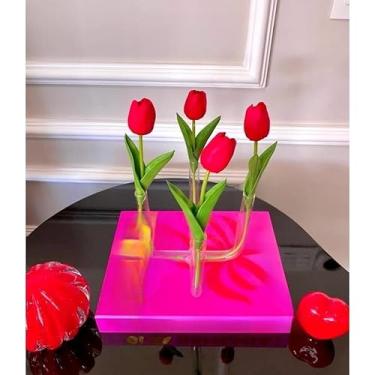 Imagem de Vaso Tubo de Vidro Decorativo – 3, 4 ou 5 Tubos | Design Moderno Artesanal para Arranjos Florais e Decoração Elegante(4 tubos pequeno)