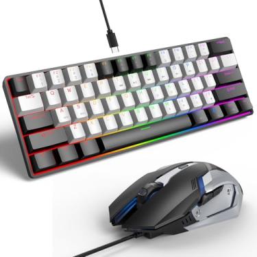 Imagem de Nsyee Teclado portátil 60% mecânico para jogos, retroiluminado RGB 61 teclas, teclado ultracompacto com mouse, mini teclado de computador com fio com interruptor vermelho para Windows, Mac, laptop, PC