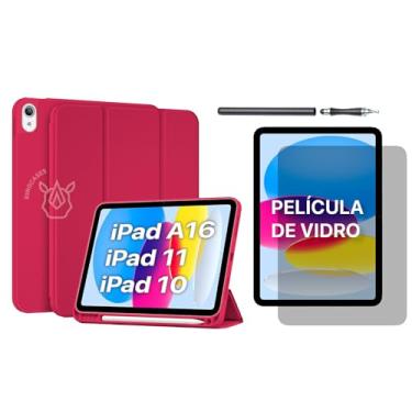 Imagem de Capa para iPad (A16) 11ª Geração 11" 2025 / iPad 10ª Geração 10,9" 2022 – Case Suporte Apple Pencil e USB-C Pencil, Auto Wake/Sleep, Capa Magnética (Vermelho, Capa + Película + Caneta)