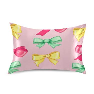 Imagem de Blueangle Fronha de cetim com laços coloridos para cabelo e pele, fronha de seda, tamanho Queen (50,8 x 76,2 cm) - Capas de almofada de cetim refrescantes com fecho de envelope (232)