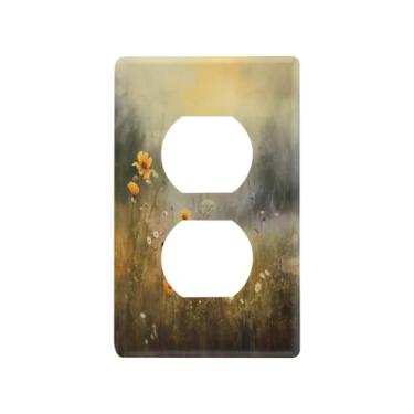 Imagem de Blueangle Placa de parede de saída dupla de flores silvestres coloridas, tamanho padrão, placas de cobertura de tomada elétrica de 1 gangue para decoração de quarto de escritório em casa, 4,53 x 2,76