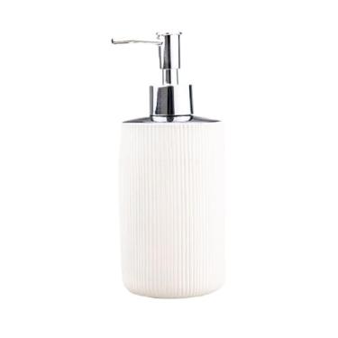 Imagem de Dispensador de sabão Dispensador de sabonete líquido/bomba para gel de banho em cerâmica, com design simples de listras verticais, ideal para hotéis e pousadas.